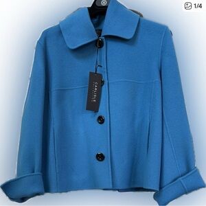 Carlisle Blue Cropped Cashmere Wool Blend Trench Coat